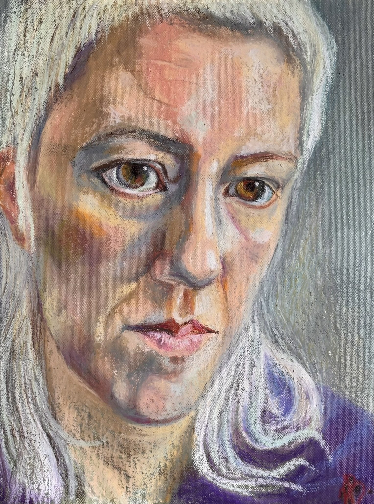 Self-portrait, mixed media 16”x12” 2025
