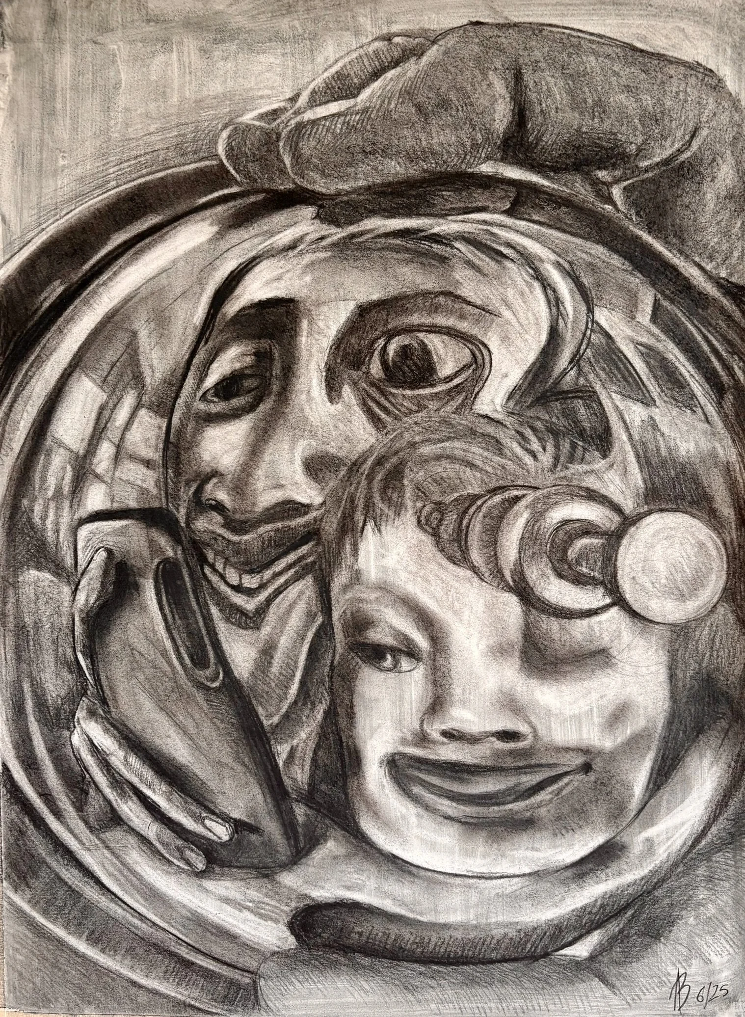 Happy Family, charcoal on paper 23”x18” 2025