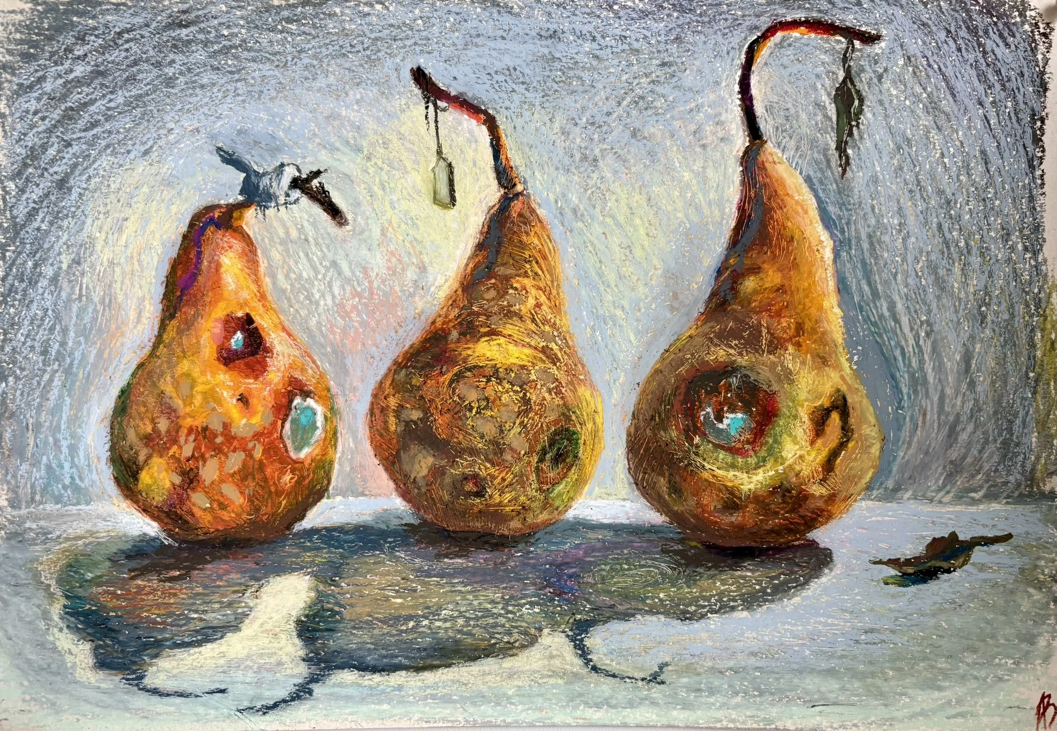 Siblings, oil pastel on paper 9”X12” 2025