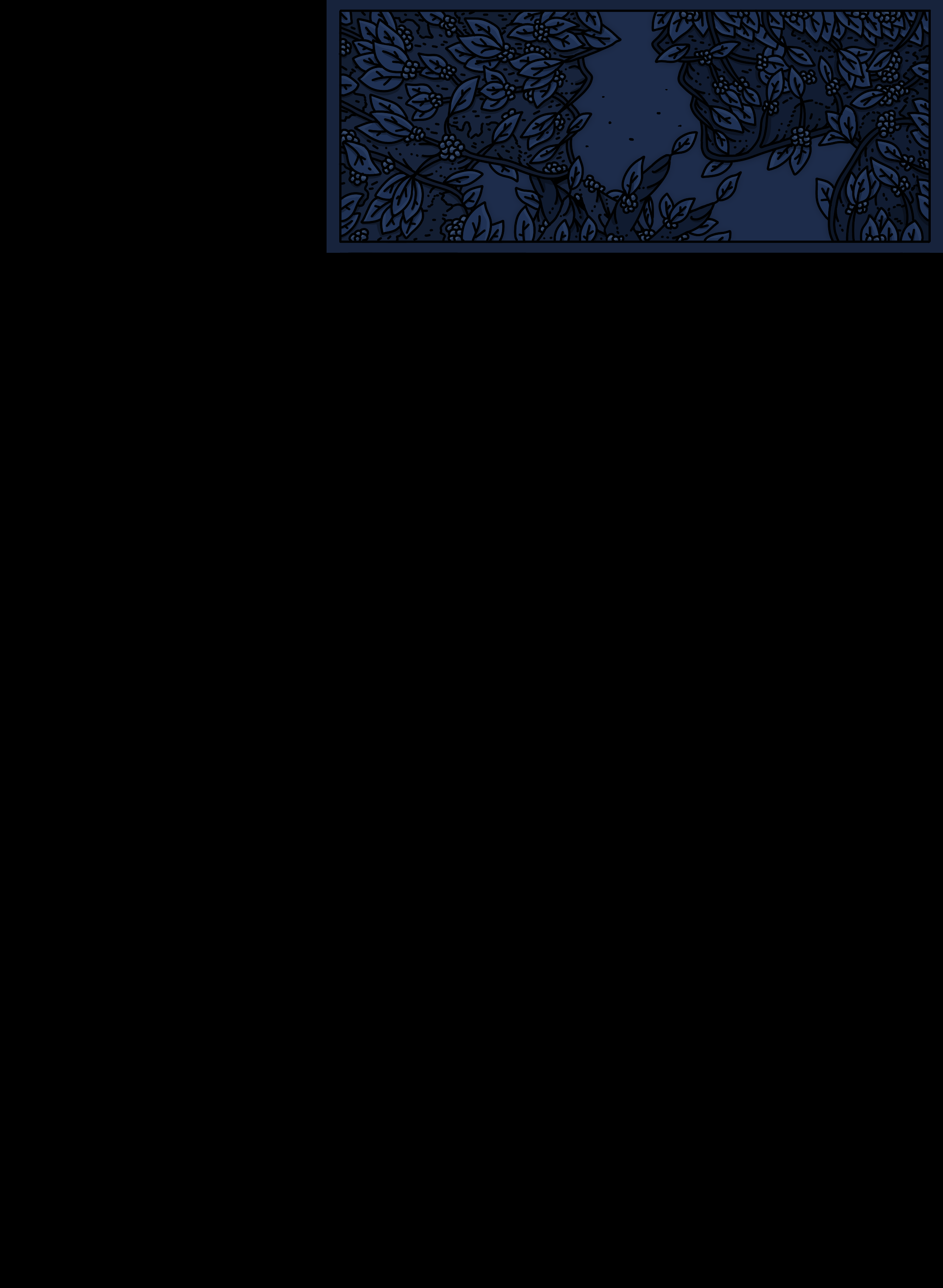 A rectangular coat or blanket with a dark blue background and black outline floral pattern.