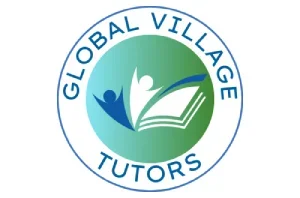 Logo of Global Village Tutors featuring a green and blue globe with abstract figures and an open book.