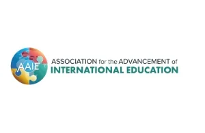 A logo for the Association for the Advancement of International Education with colorful puzzle piece design