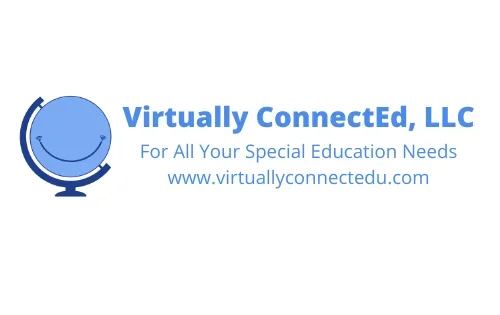 Logo and text for Virtually ConnectEd, LLC, featuring a smiling globe icon and website URL.