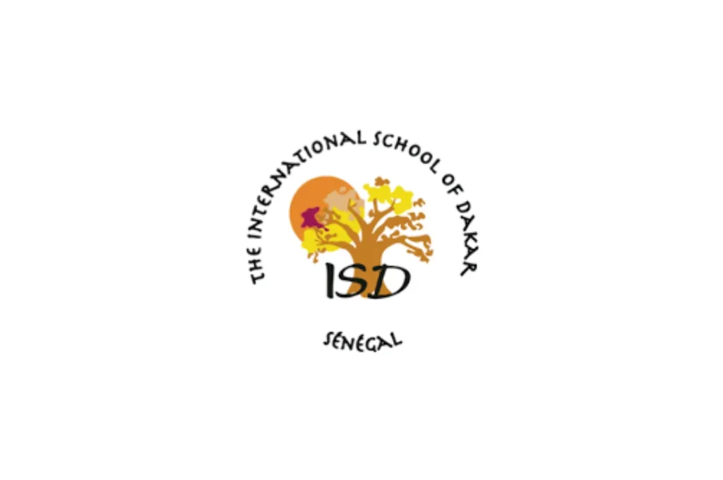 Logo of the International School of Dakar in Senegal, featuring a tree with colorful leaves and the acronym 'ISD' in the center, with text surrounding it.