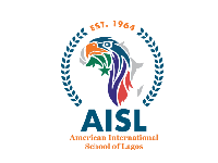 AISL logo featuring a stylized eagle head with patriotic colors and year 1964, surrounded by a laurel wreath, with text 'AISI' and 'American International School of Lagos'