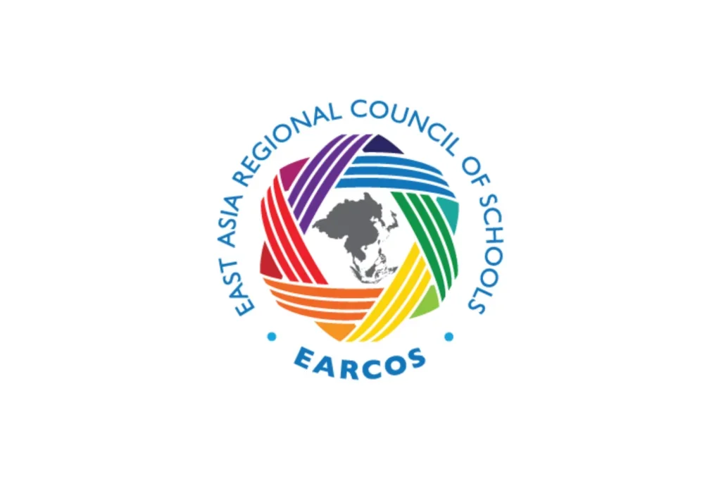 Logo of the East Asia Regional Council of Schools (EARCOS) featuring a stylized globe with a map of Asia and colorful curved lines around it.