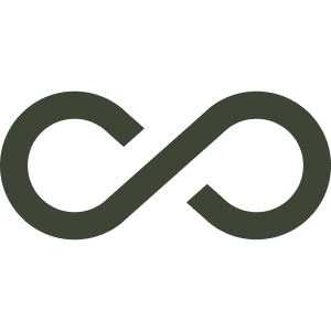 Black infinity symbol on a white background.