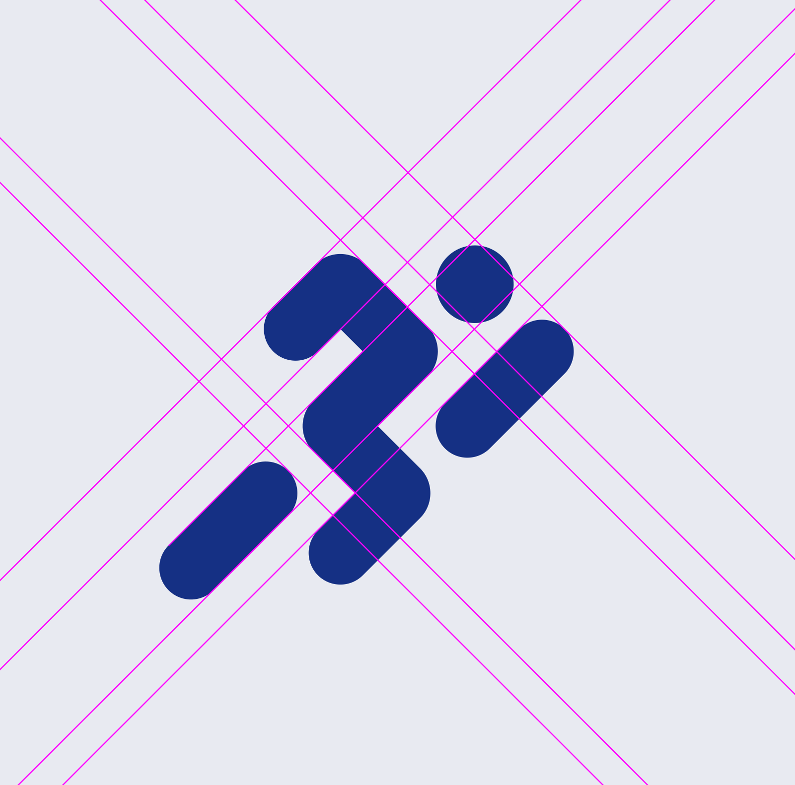 Abstract logo design with multiple dark blue rounded shapes arranged diagonally on a light gray background.