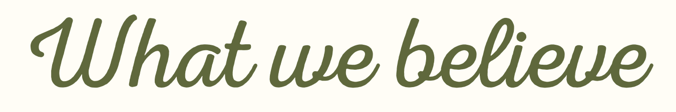 Text that reads 'What we believe' in cursive font.
