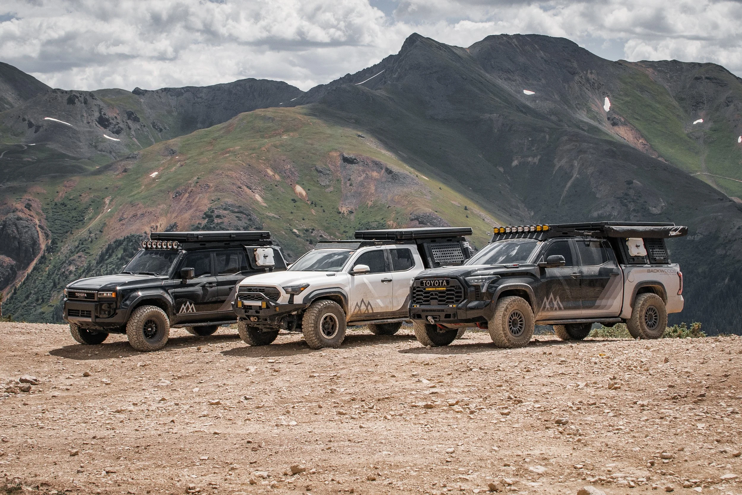Backwoods Adventure Mods vehicles with FSR rooftop tents in San Juan mountains