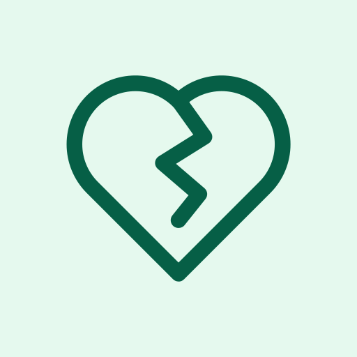 Outline of a broken heart symbol on a light green background.