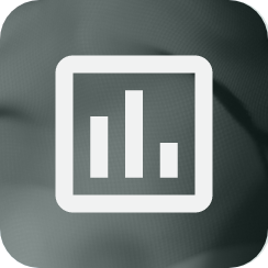 Icon of a white bar chart inside a square on a dark background