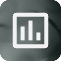 Icon of a bar chart or graph with three bars of different heights inside a square outline.