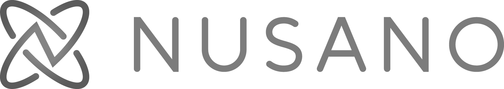 Nusano logo featuring a stylized atom symbol with overlapping elliptical orbits.