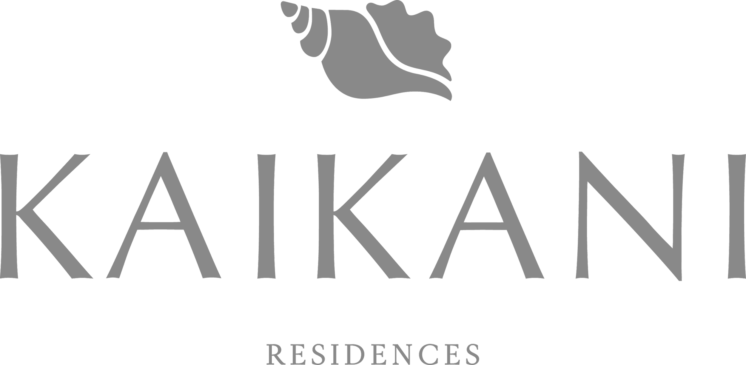 Logo of Kaikani Residences featuring a stylized gray shell above the bold gray text 'KAIKANI' with 'RESIDENCES' written underneath in smaller font.