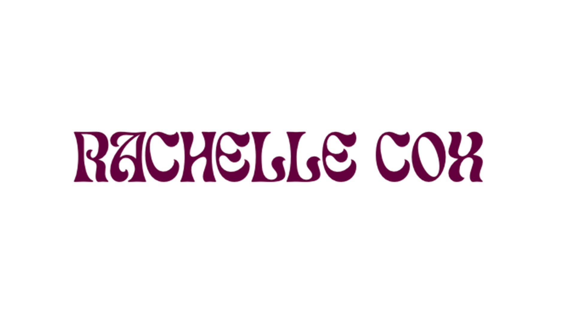 Red and purple text spelling 'Rachel's Cock' with stylized font on a black background.