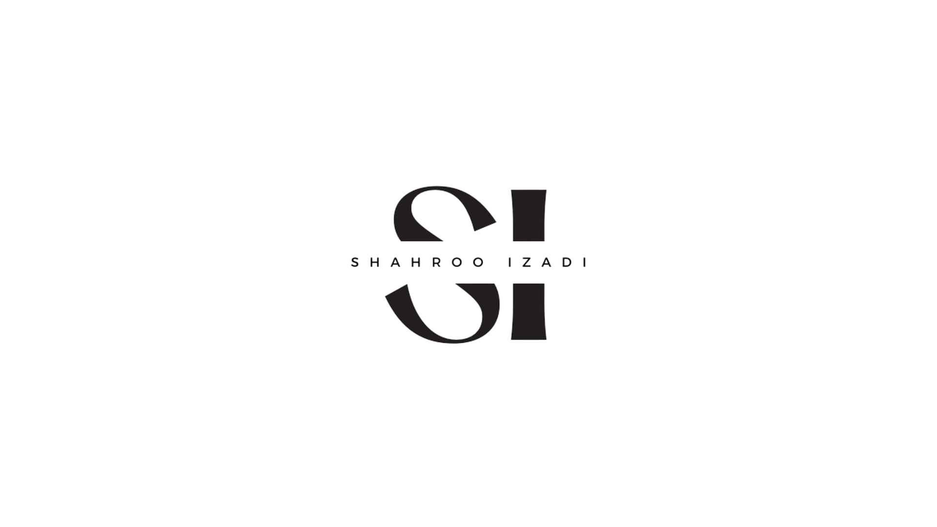 Black logo with stylized letter S and I, with the name Shahroo Izi in small letters underneath.