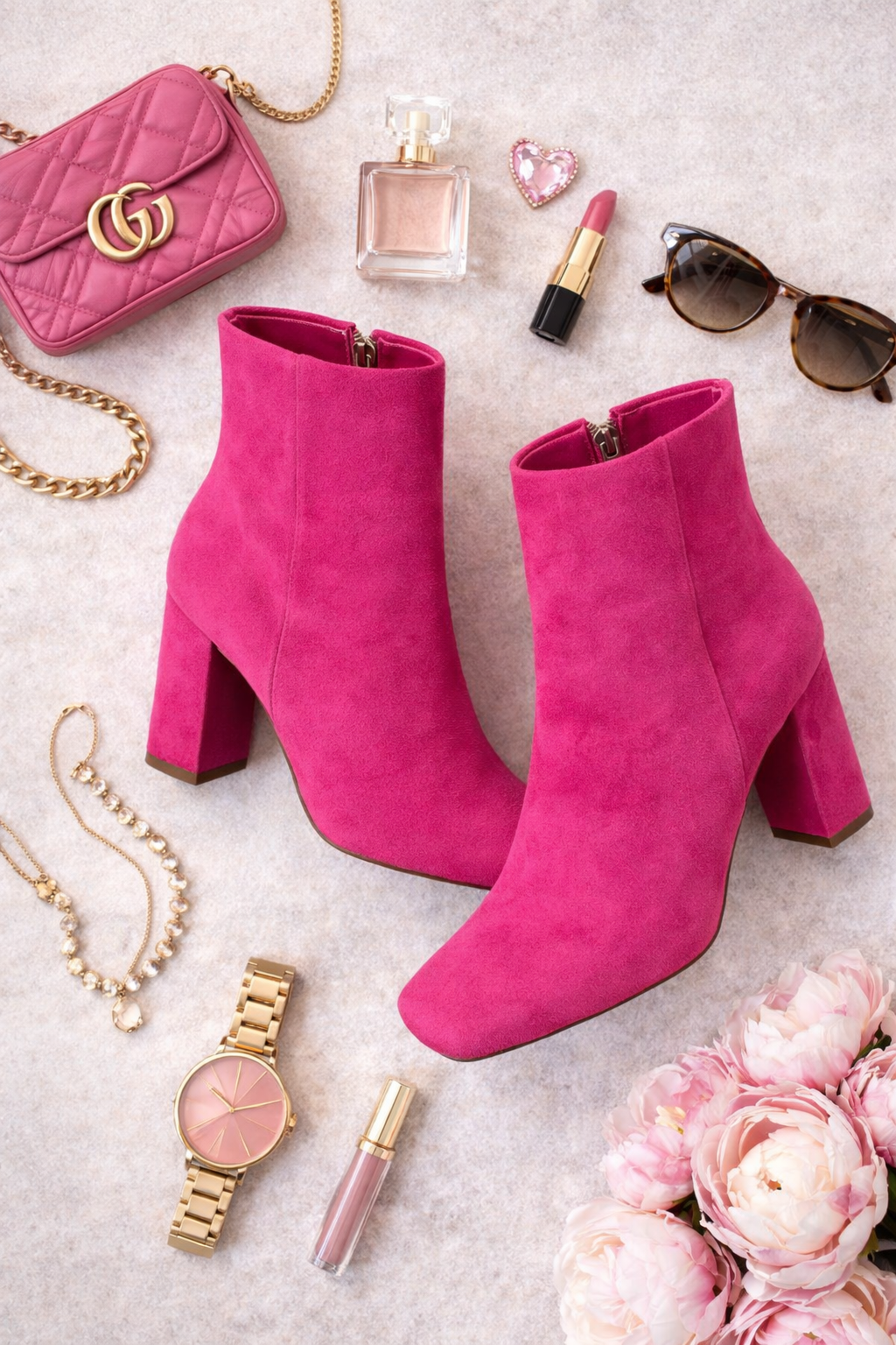 Pink Chunky Heel Boots 7M $60