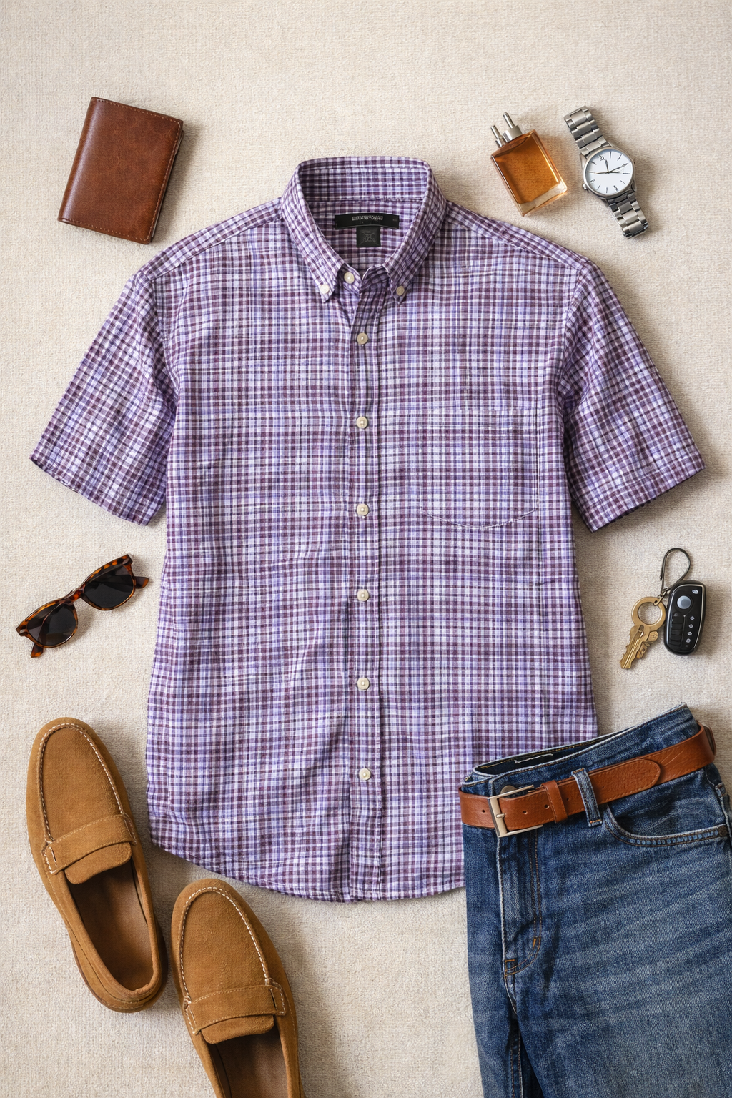 Purple Claiborne Button Down Short Sleeve Shirt XL $25