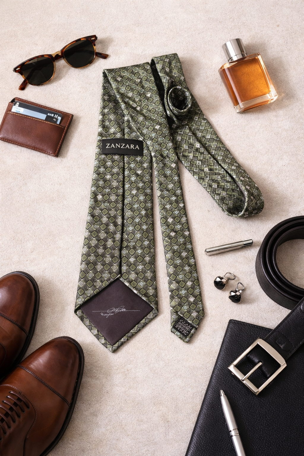 Zanzara Silk Standard Length Tie Geometric Green $28