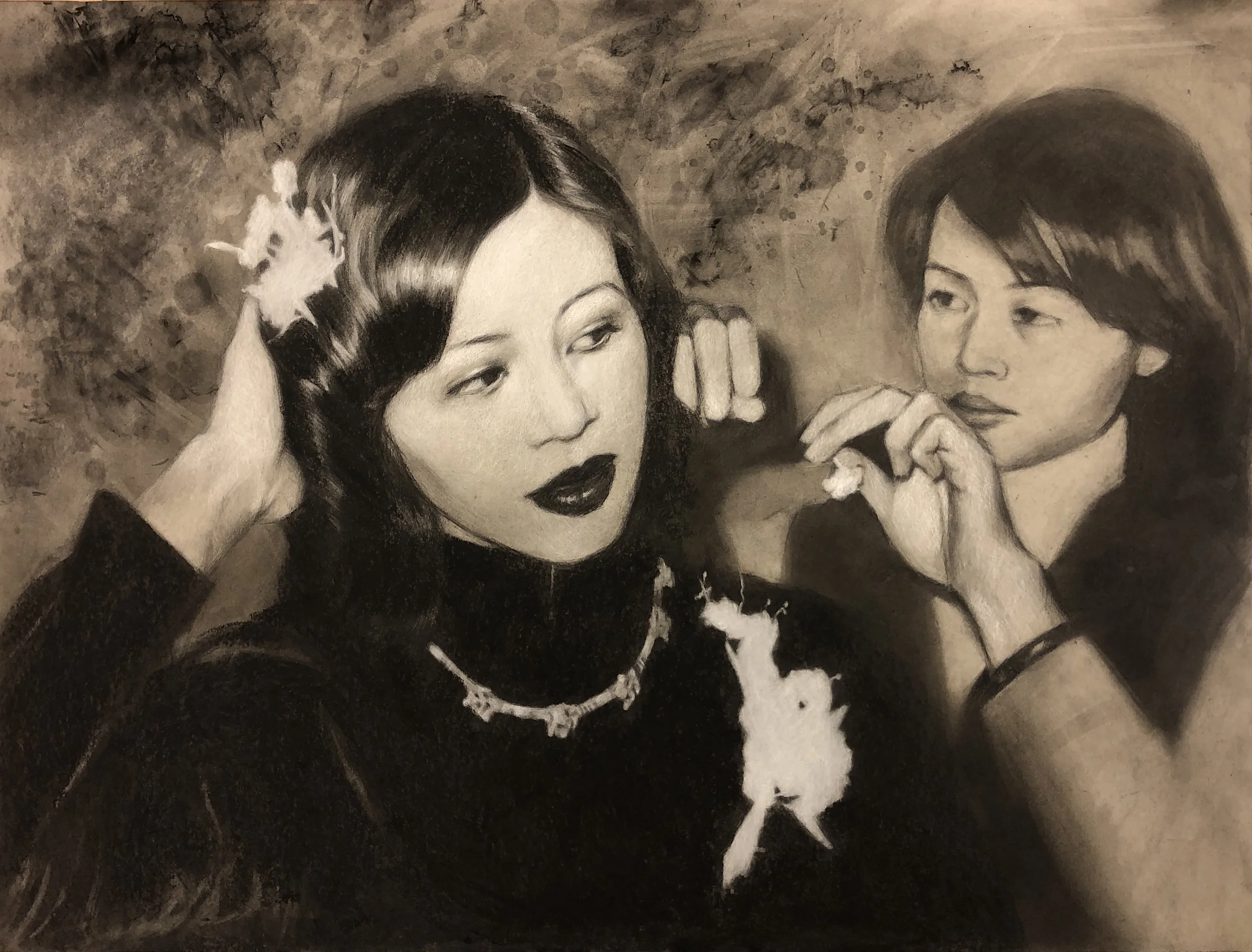 "Mẹ Hoà", Charcoal on Paper, 24" x 18", Private Collection.