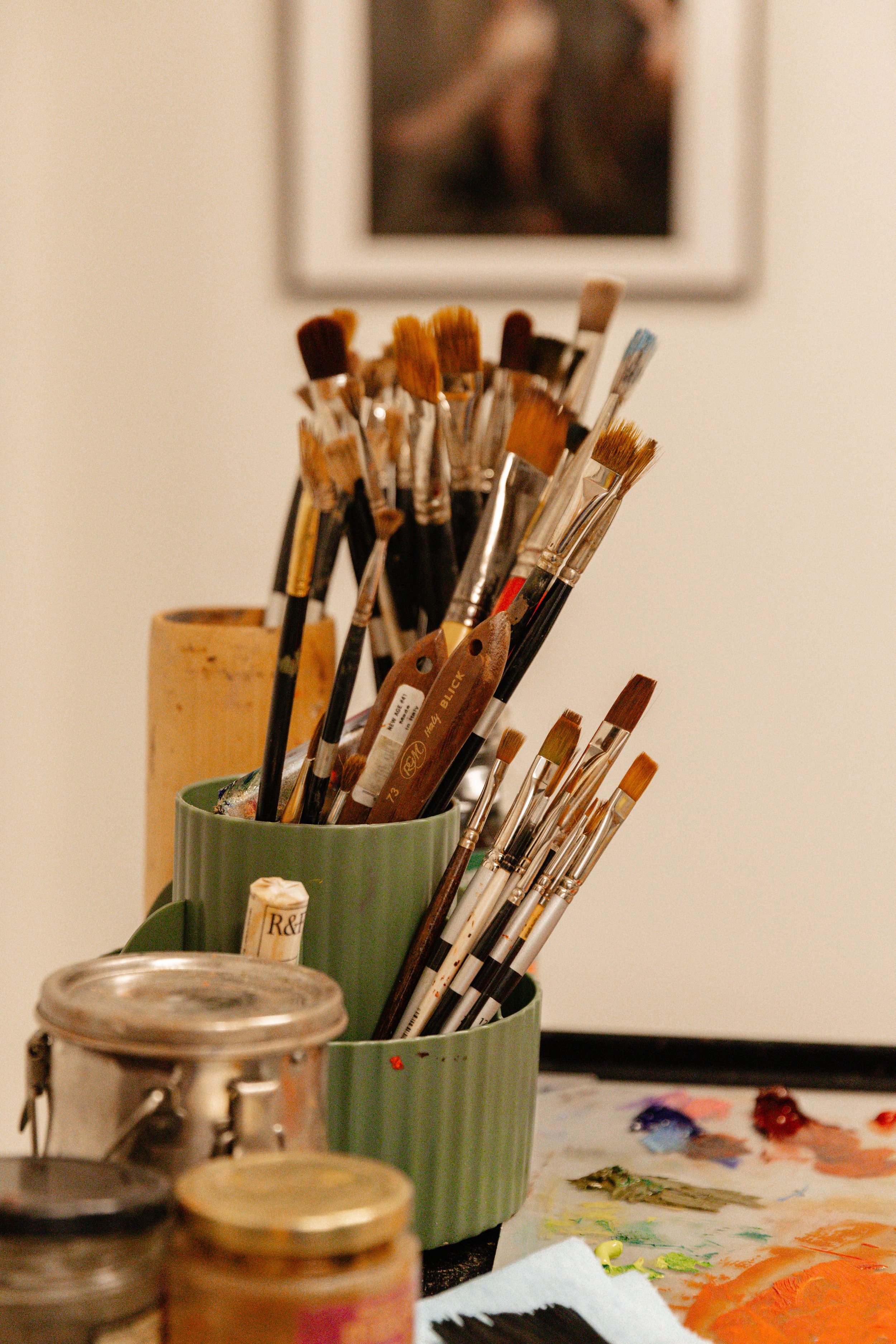 Paintbrushes and studio materials at The Art Studio Eleven in Camarillo