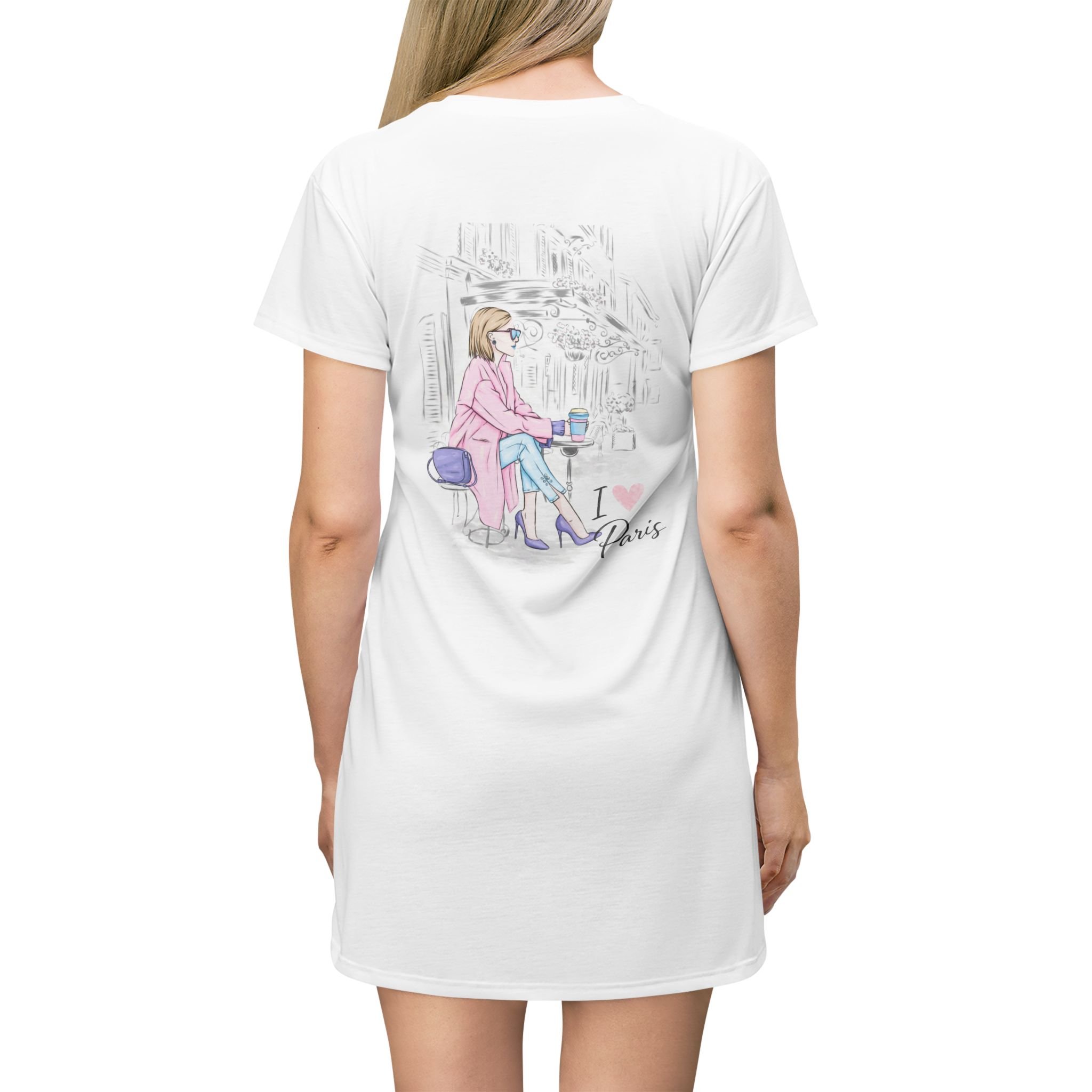 Paris-Inspired Nightshirt Dress — Cozy Fashion Illustration T-Shirt Dress
