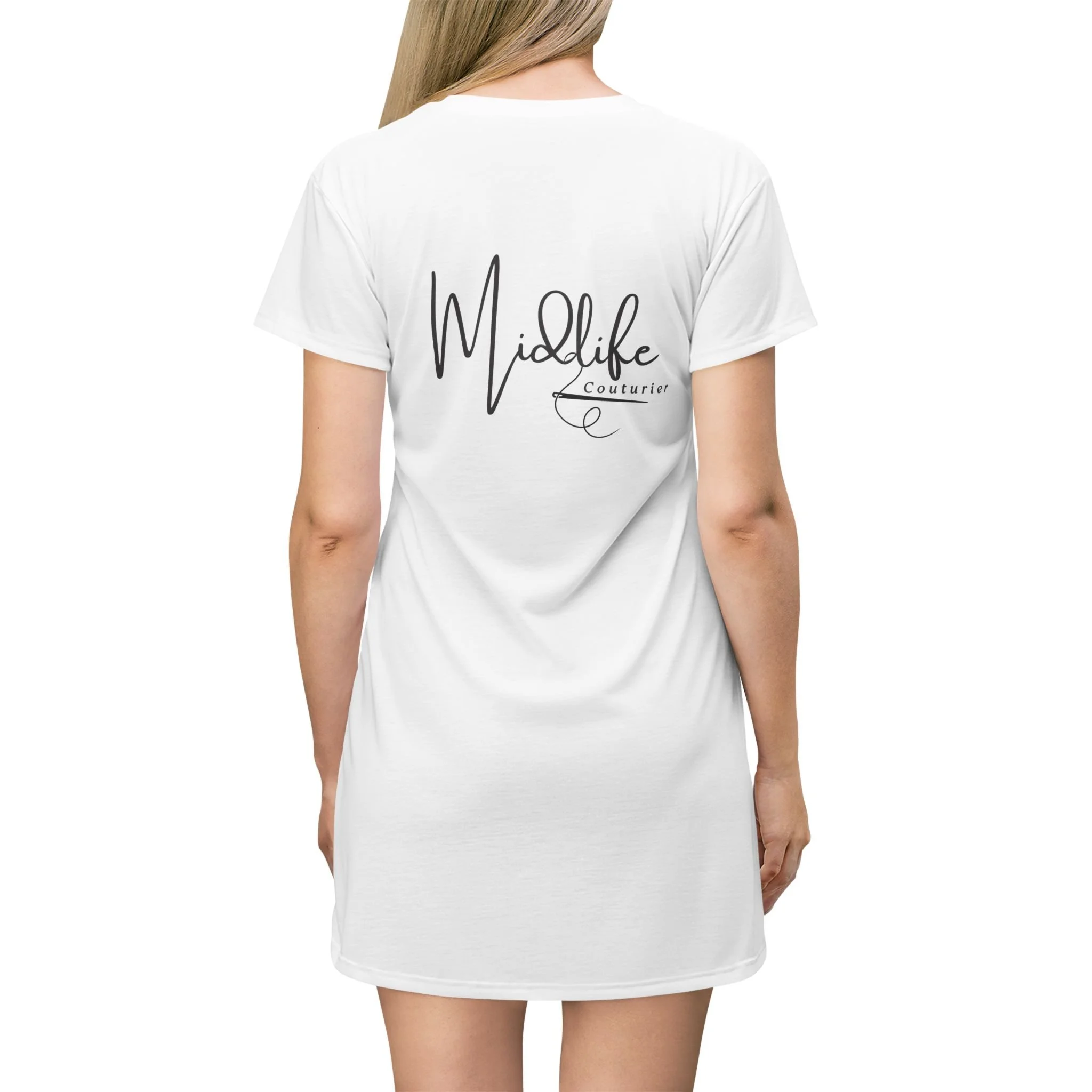 Midlife Motorist T-Shirt Dress — 'Midlife Motorist' Casual AOP Tee Dress