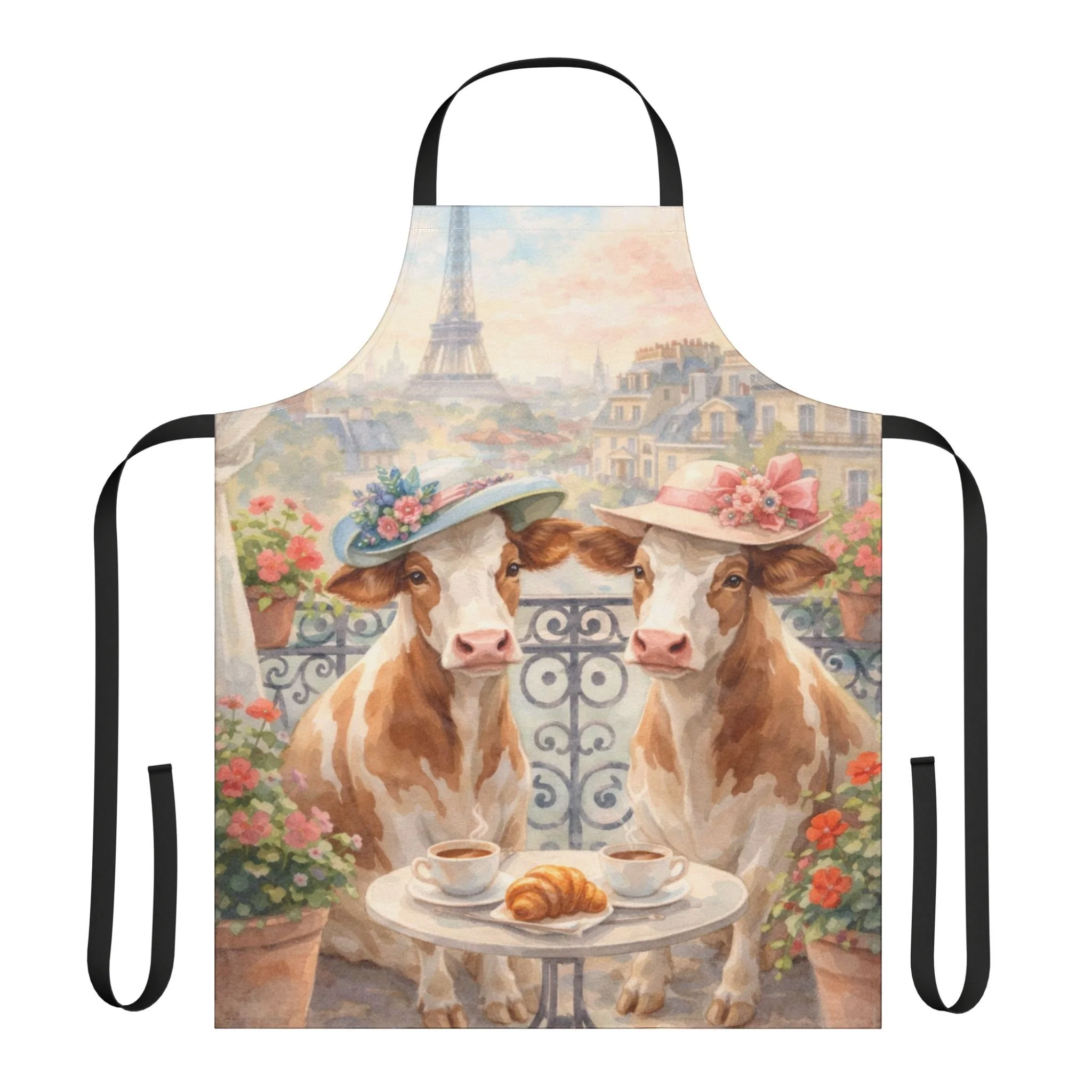 Parisian Cow Café Apron — Whimsical Bistro Cooking Apron with Eiffel Tower Design
