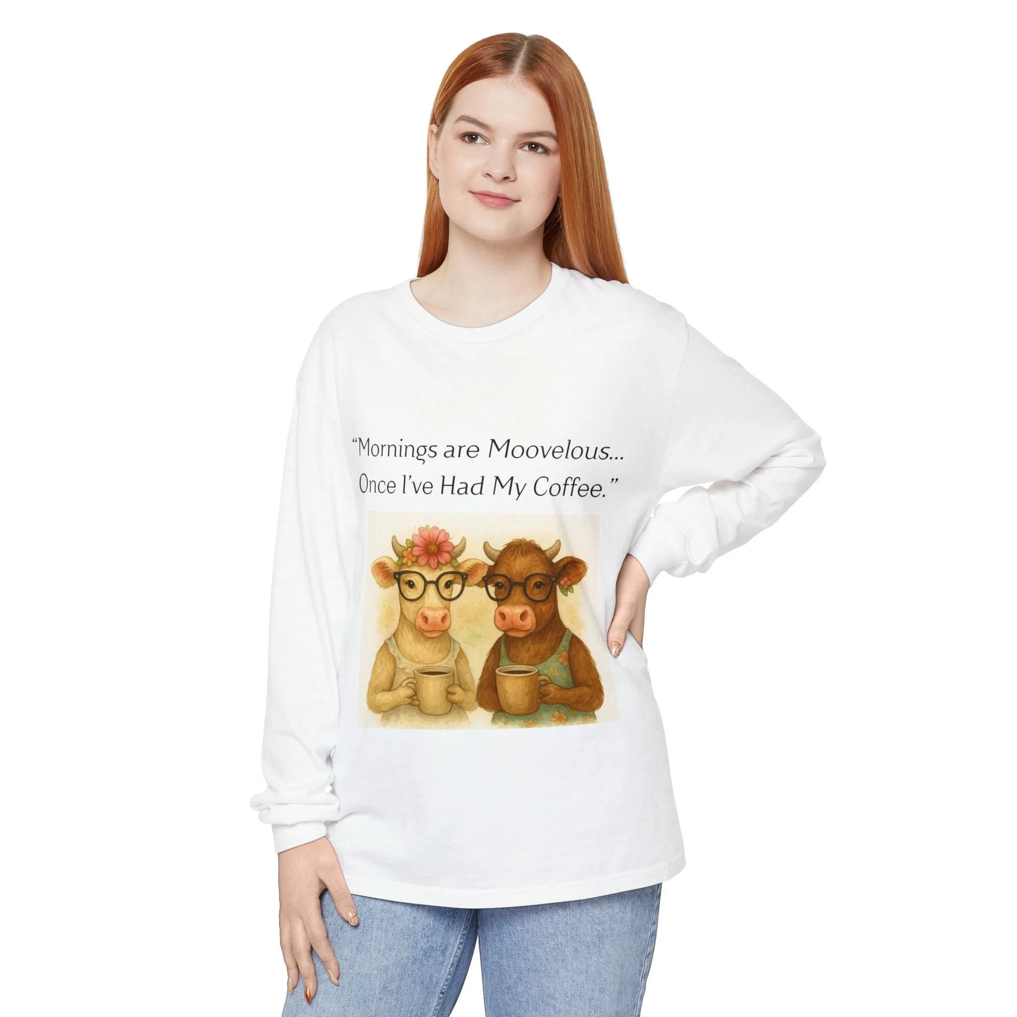 Mornings Are Moovelous Coffee Cow Long Sleeve Tee