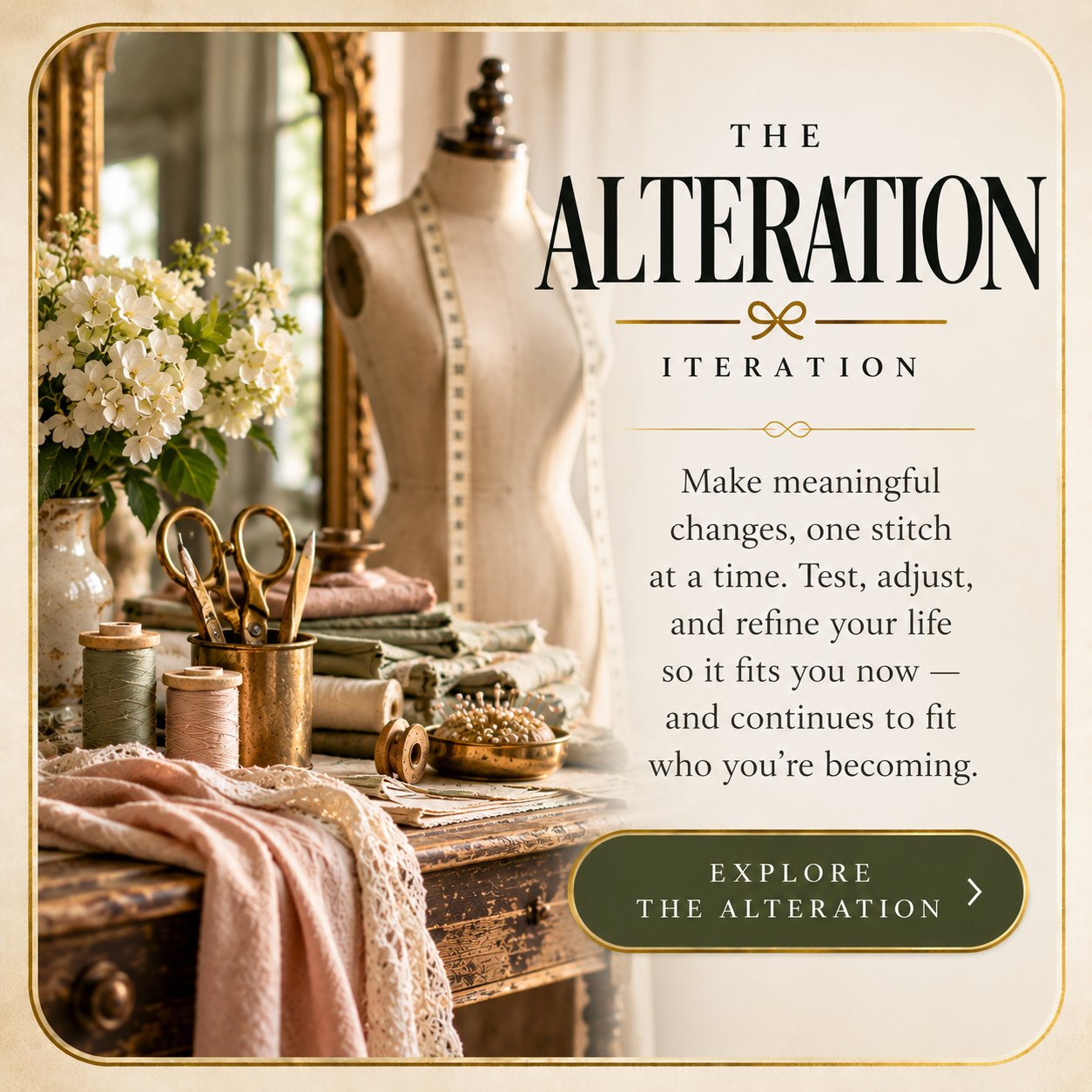 The Alteration book card from The Midlife Couturier™, exploring thoughtful changes that help your life fit better.