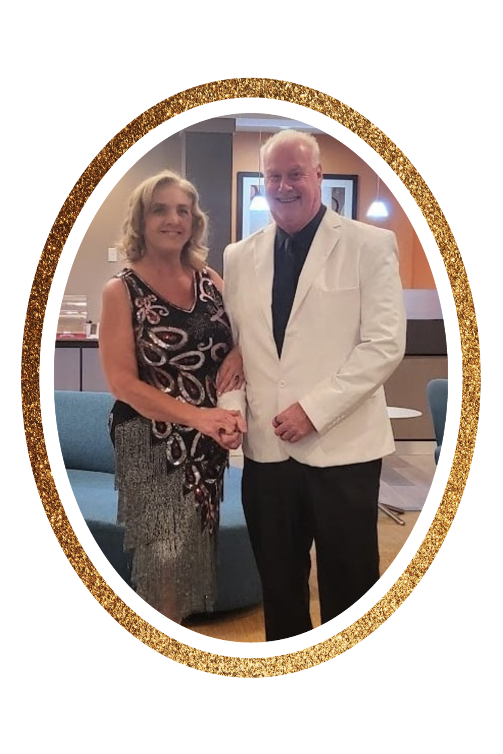 Midlife couple dressed for an evening out, smiling together during a weekend getaway that reflects reconnecting in a new stage of life.