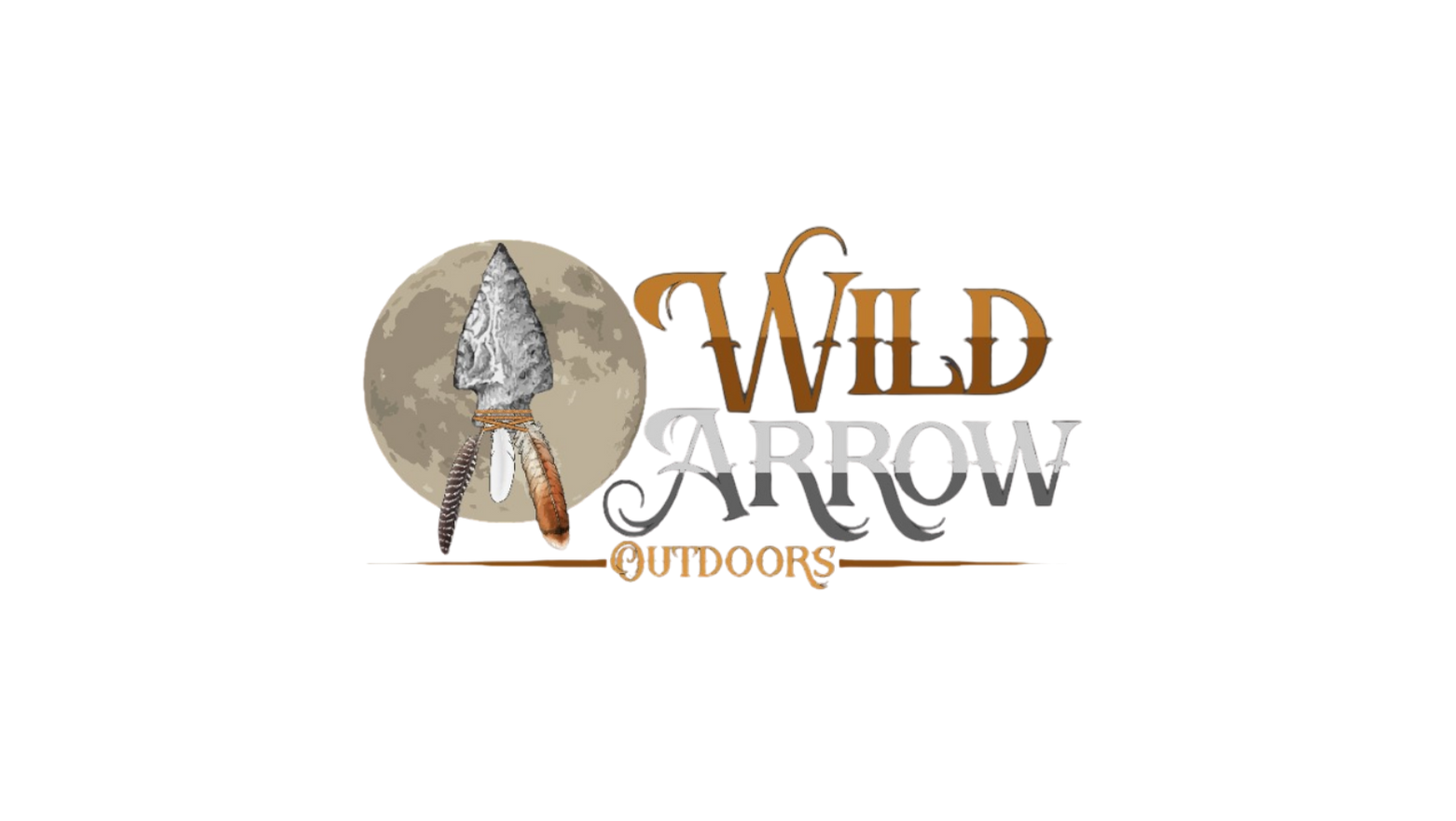 Logo for Wild Arrow Outdoors featuring a moon, an arrowhead, and text.