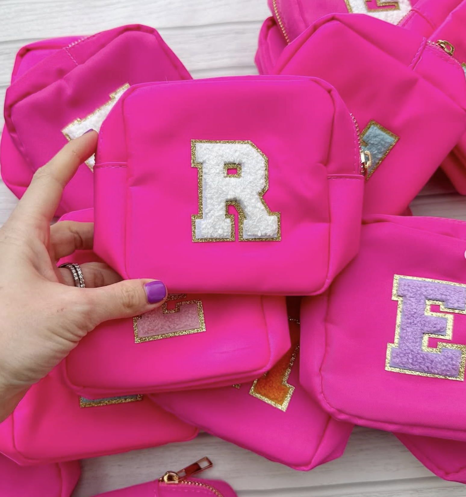 Initial Pink Accessory Pouches