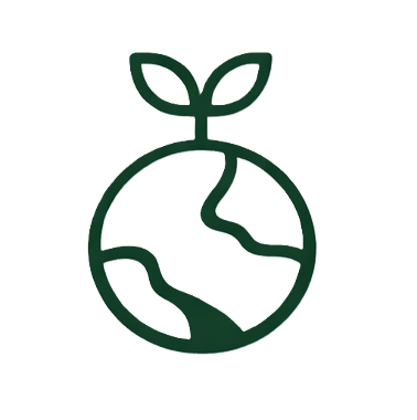An illustration of a globe with a plant sprout growing from it, symbolizing environmental conservation or sustainability.