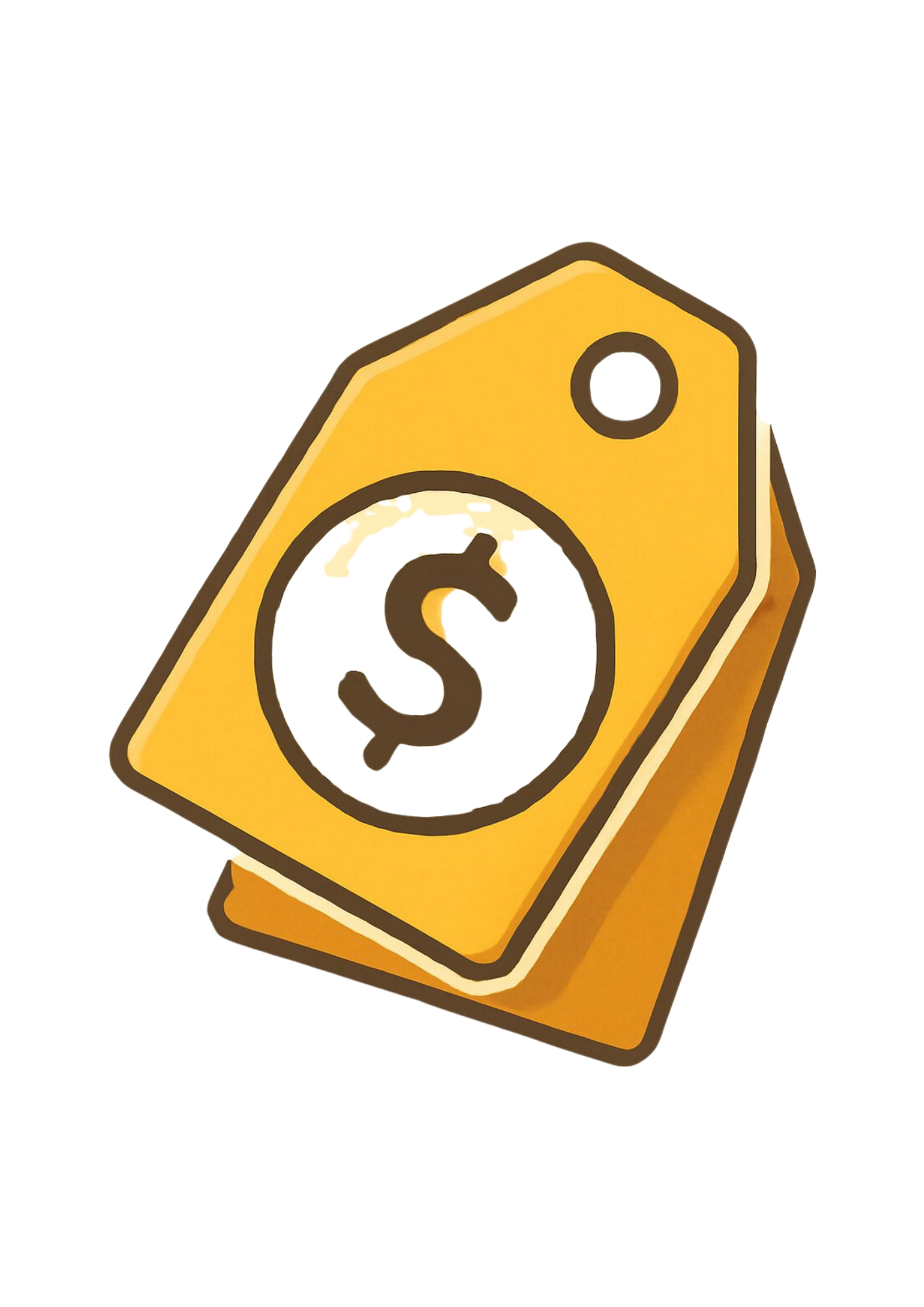 Illustration of a yellow price tag with a dollar sign inside a circle, overlapping another similar tag, on a transparent background.