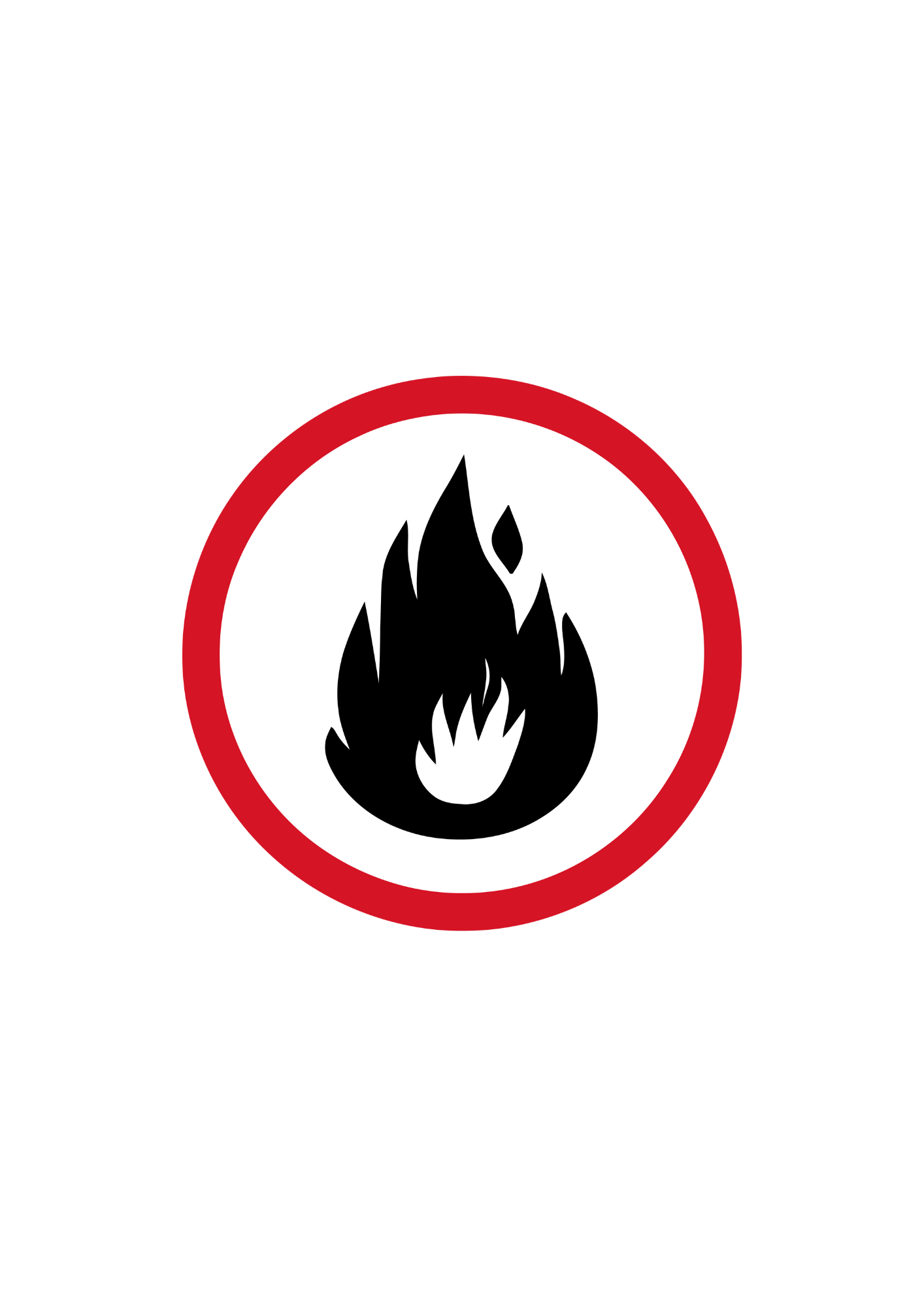 Flammable warning sign with a black fire icon inside a red circle and the words "Fire Hazard" below.