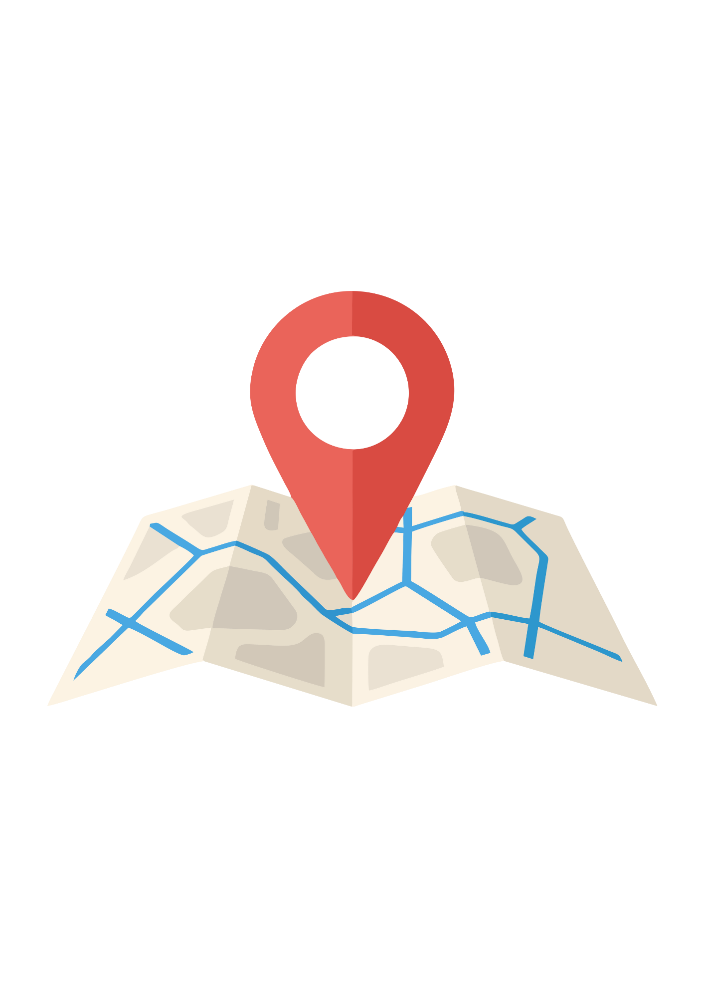 Illustration of a 3D map with a red location pin marker on top.