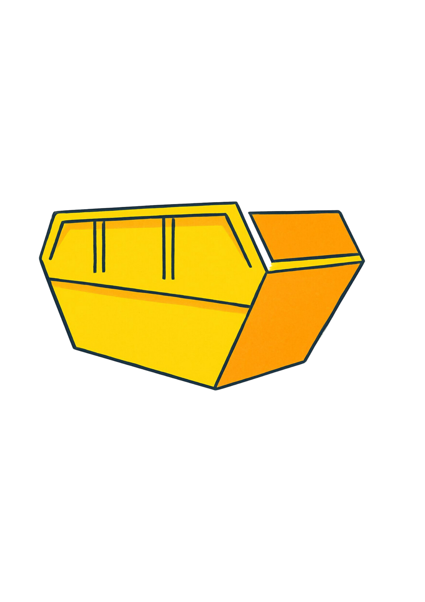 A cartoon-style yellow and orange lunchbox with a black outline, shown from a three-quarters perspective.
