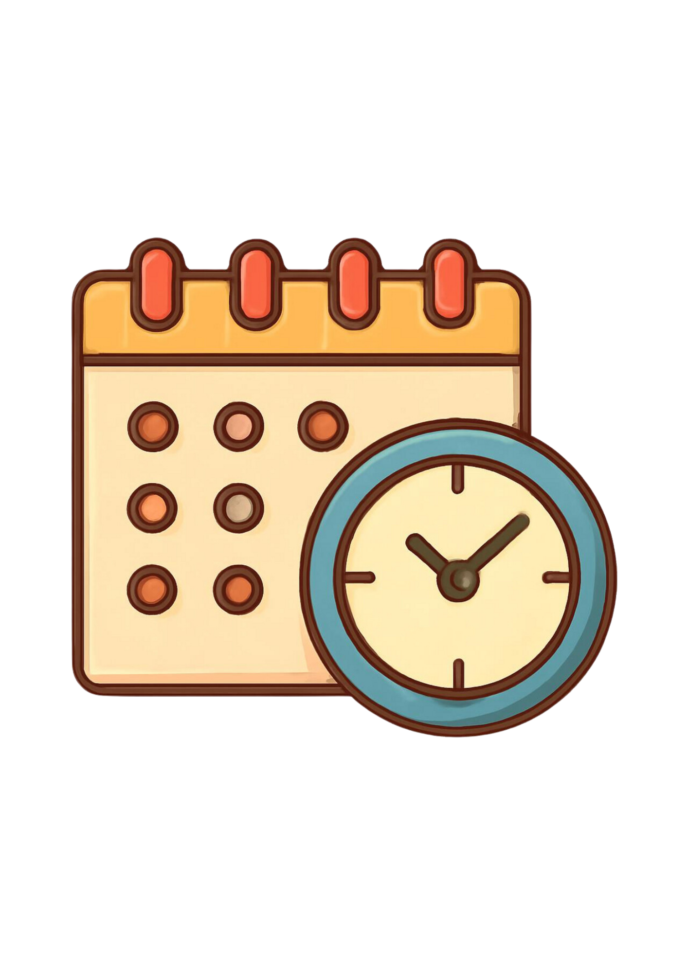 Illustration of a calendar with a clock in front of it, indicating scheduling or time management.