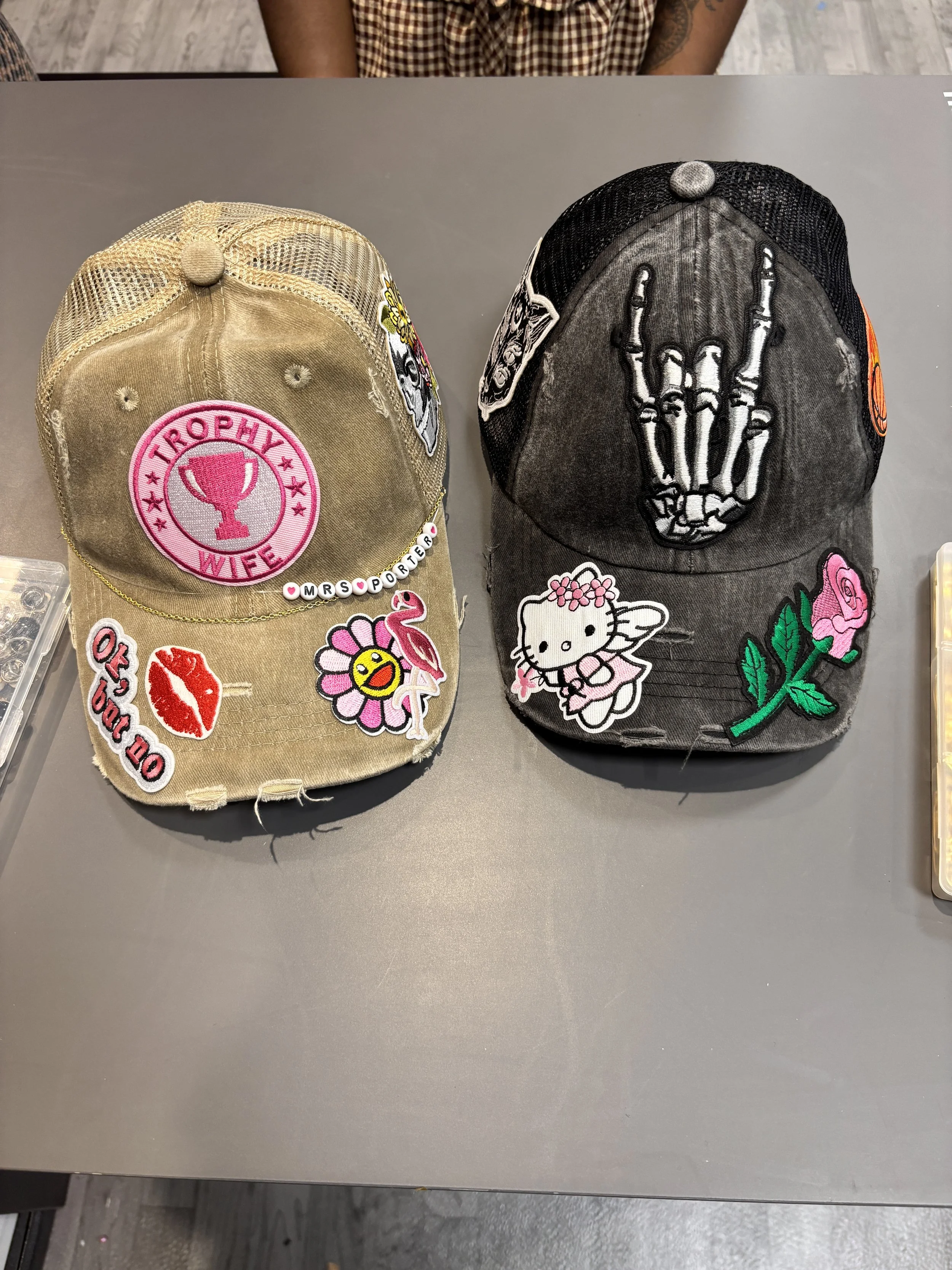 Custom hats, totes, jackets, patches, pins, beads, chains, charms, one-of-a-kind apparel, reflection of personal style. Make a patch bar hat in Henrico, Va.