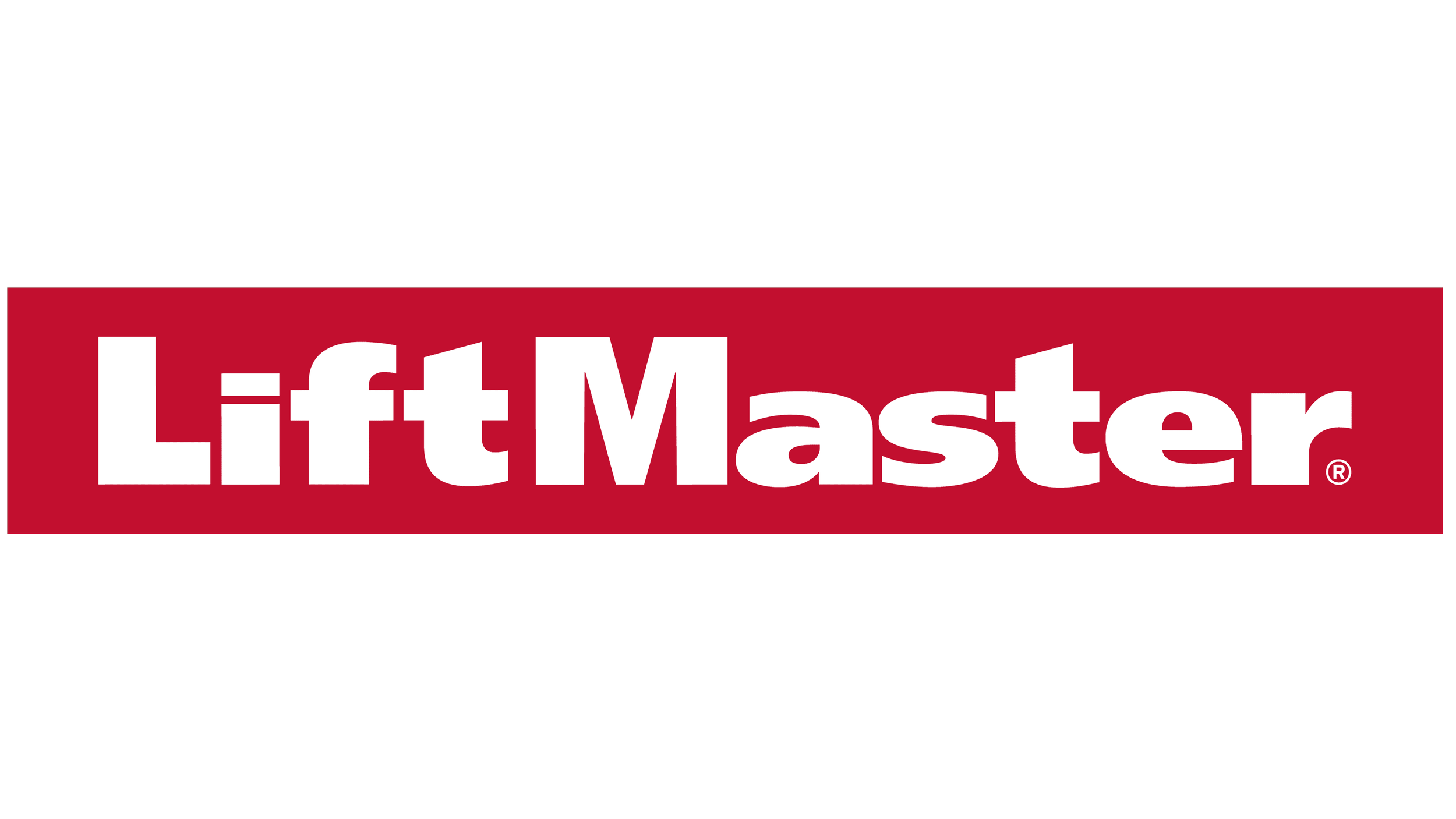 LiftMaster logo featuring white text on a red background
