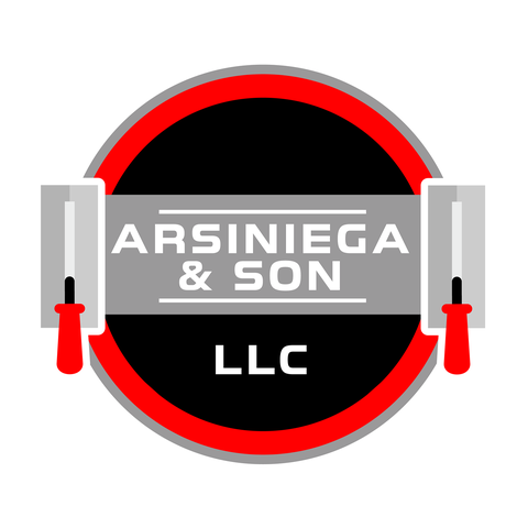 Logo for Arsiniega & Son LLC featuring a circular design with red and gray colors and a ladder element.