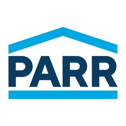 Logo with the word 'PARR' inside a house outline.