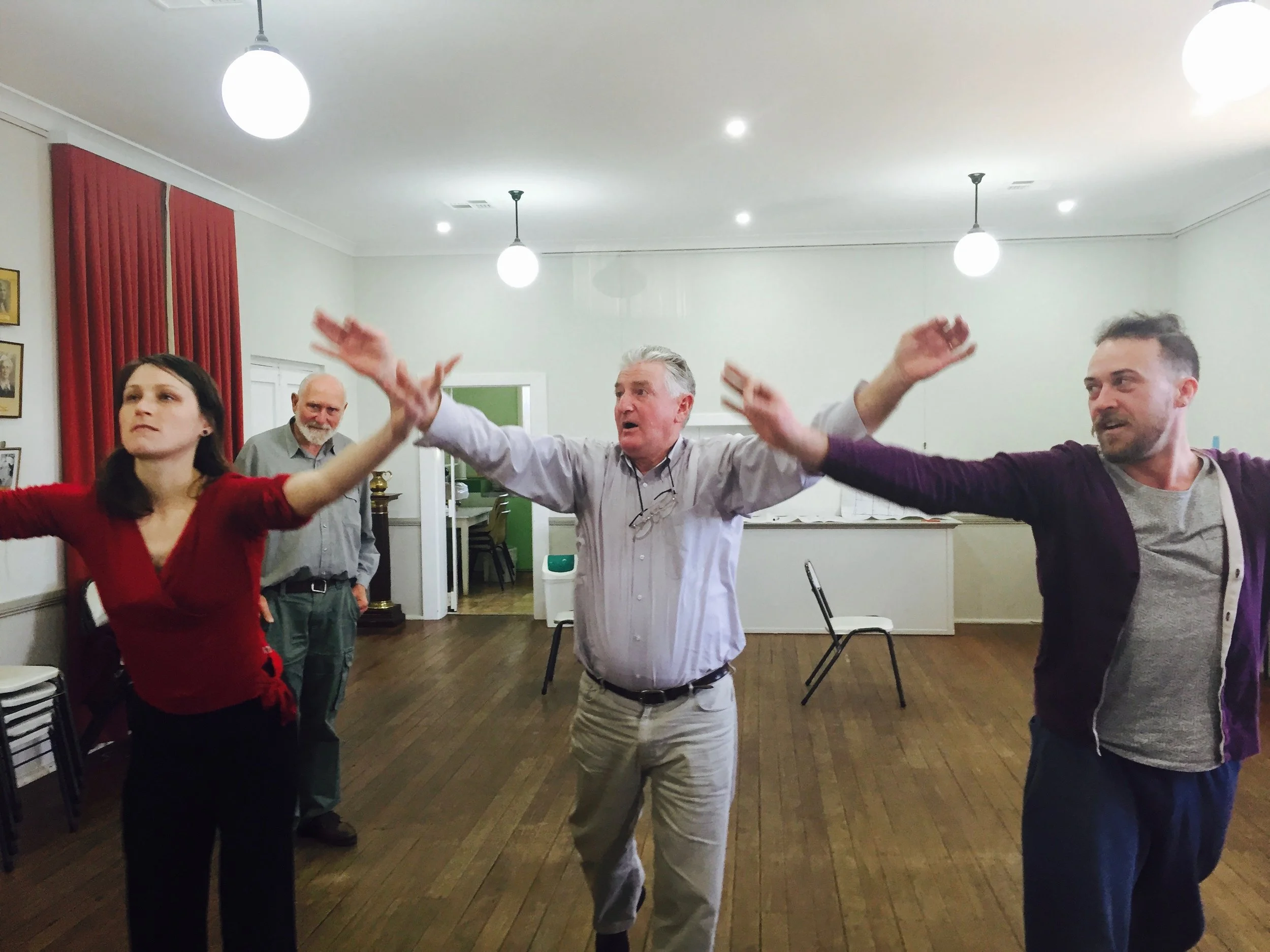 Alison Plevey - Choreographer and locals working on gestures for the Shearers Ballet