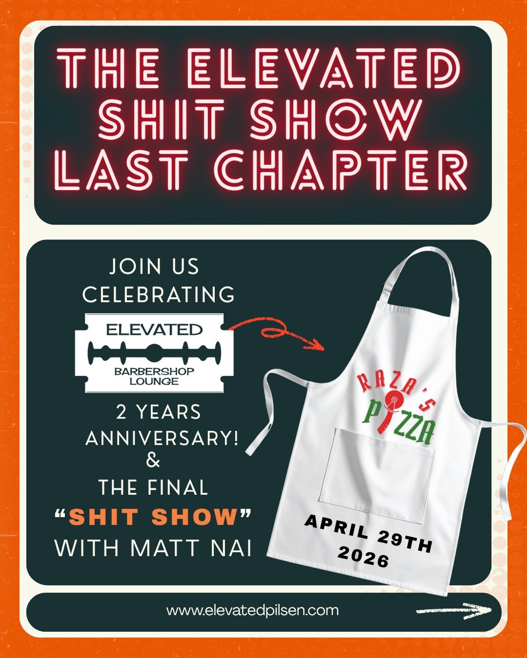 @elevated_art_collective is curating
 &ldquo;The Elevated Shit Show Last Chapter&rdquo; with @matt.nai 
Location @razas_pizza
Free entry

We want to thank @razas_pizza for always supporting the Elevated mission since day 1
So excited to celebrate @el