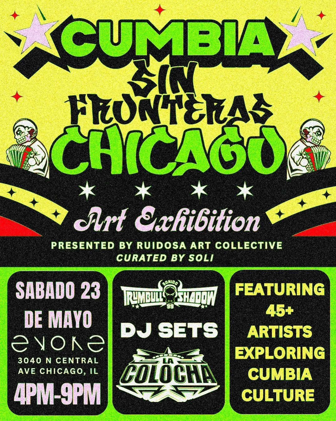 Cumbia Sin Frontera
So excited to present this piece!!! Join us on Saturday check out the full painting 
Thank you @ruidosa.artcollective and @evokegallerychicago for having me!