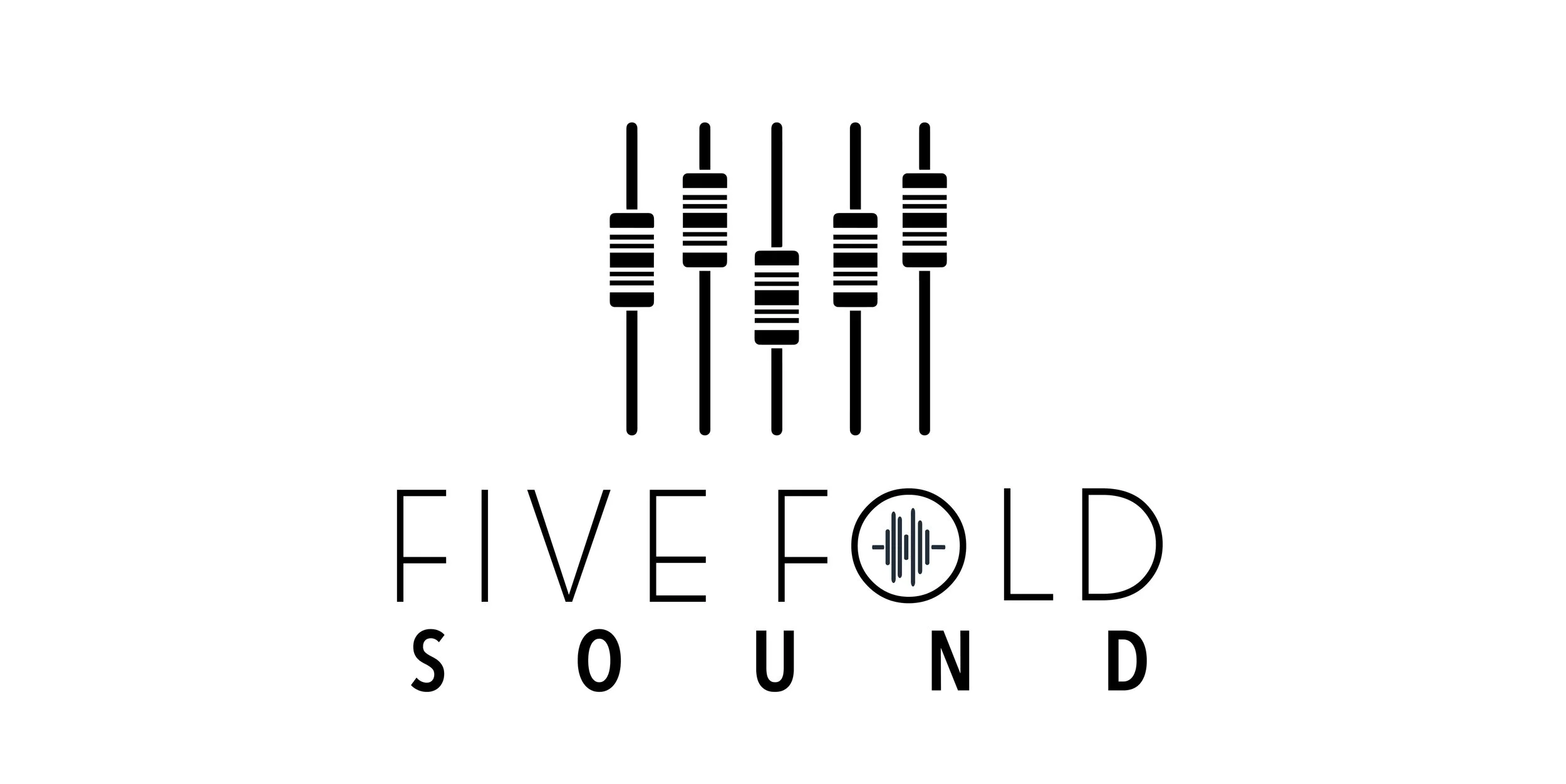 Logo featuring stylized audio mixing sliders above the words 'FIVE FOLD SOUND' with a small sound wave symbol inside the letter 'O' in 'FOLD' and the word 'SOUND' spelled out below.