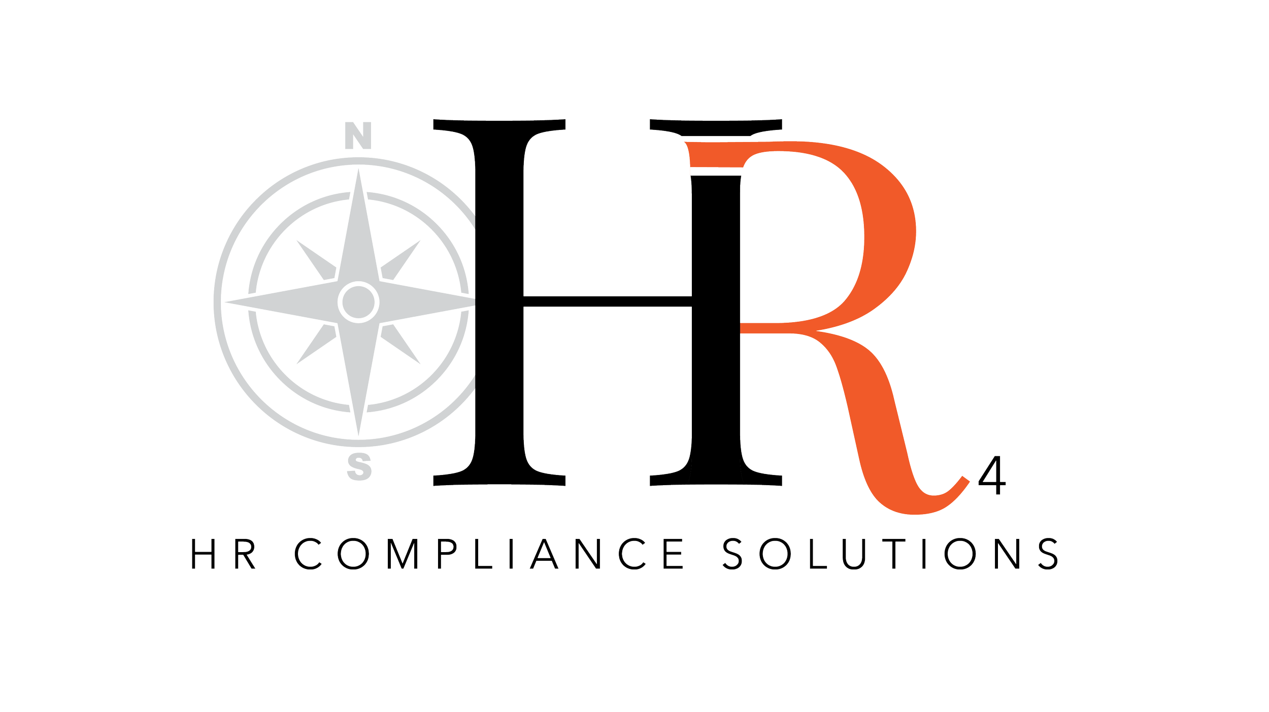 Logo for HR compliance solutions featuring a compass and stylized letters HR with a four subscript.