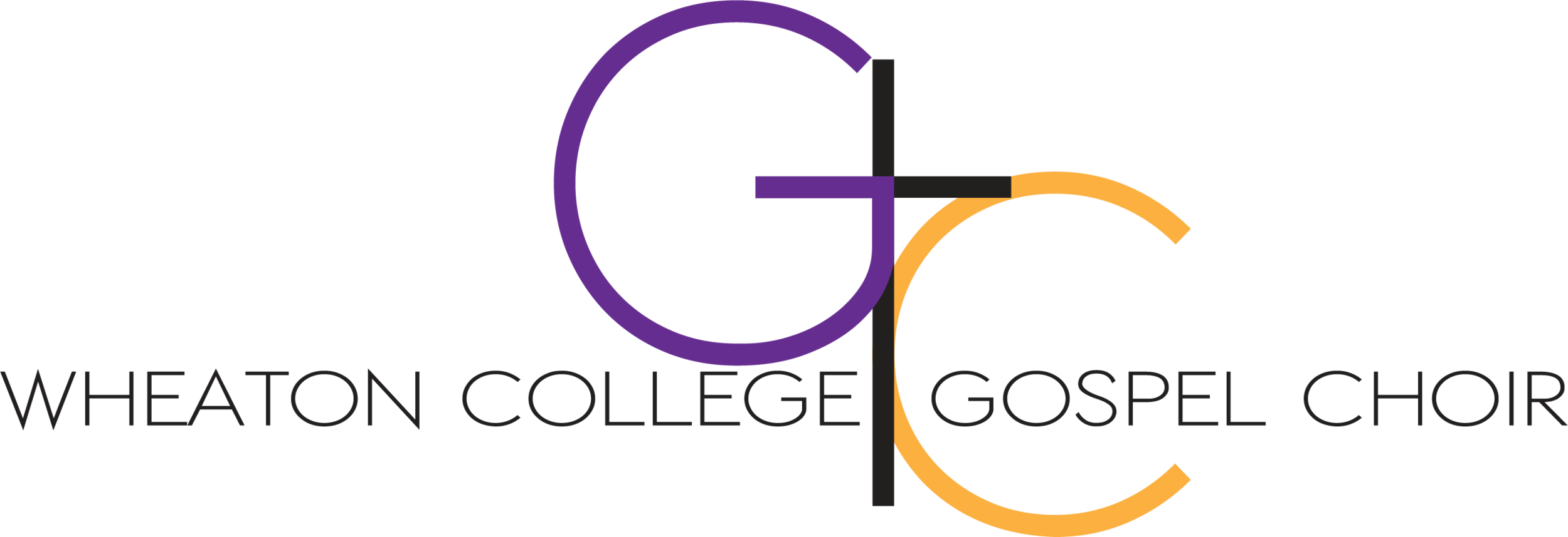 Logo for the Wheaton College Gospel Choir in black, purple, and orange colors.